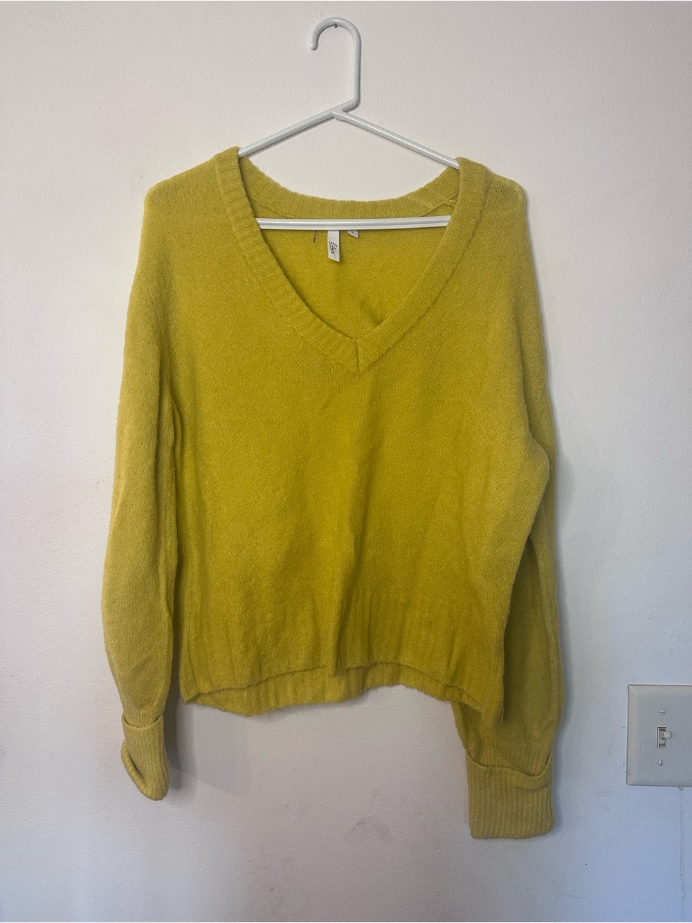 Elan Chartreuse V-Neck Lightweight Sweater